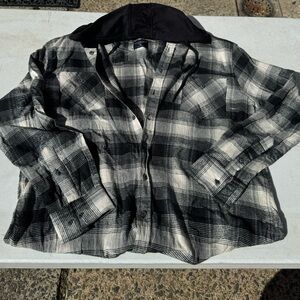 Black & White Plaid Pattern Flannel Hoodie